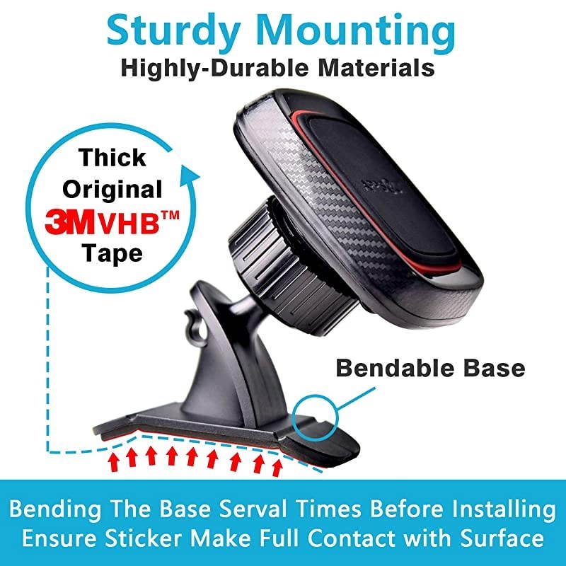 2 Pack] Magnetic Phone Car Mount,  Sturdy Stick-on Cell Phone Holder Car Built-in Amazing Strong Magnets, Hands Free Magnetic Car Phone Holder Mount with Strong VHB Adhesive Mounting