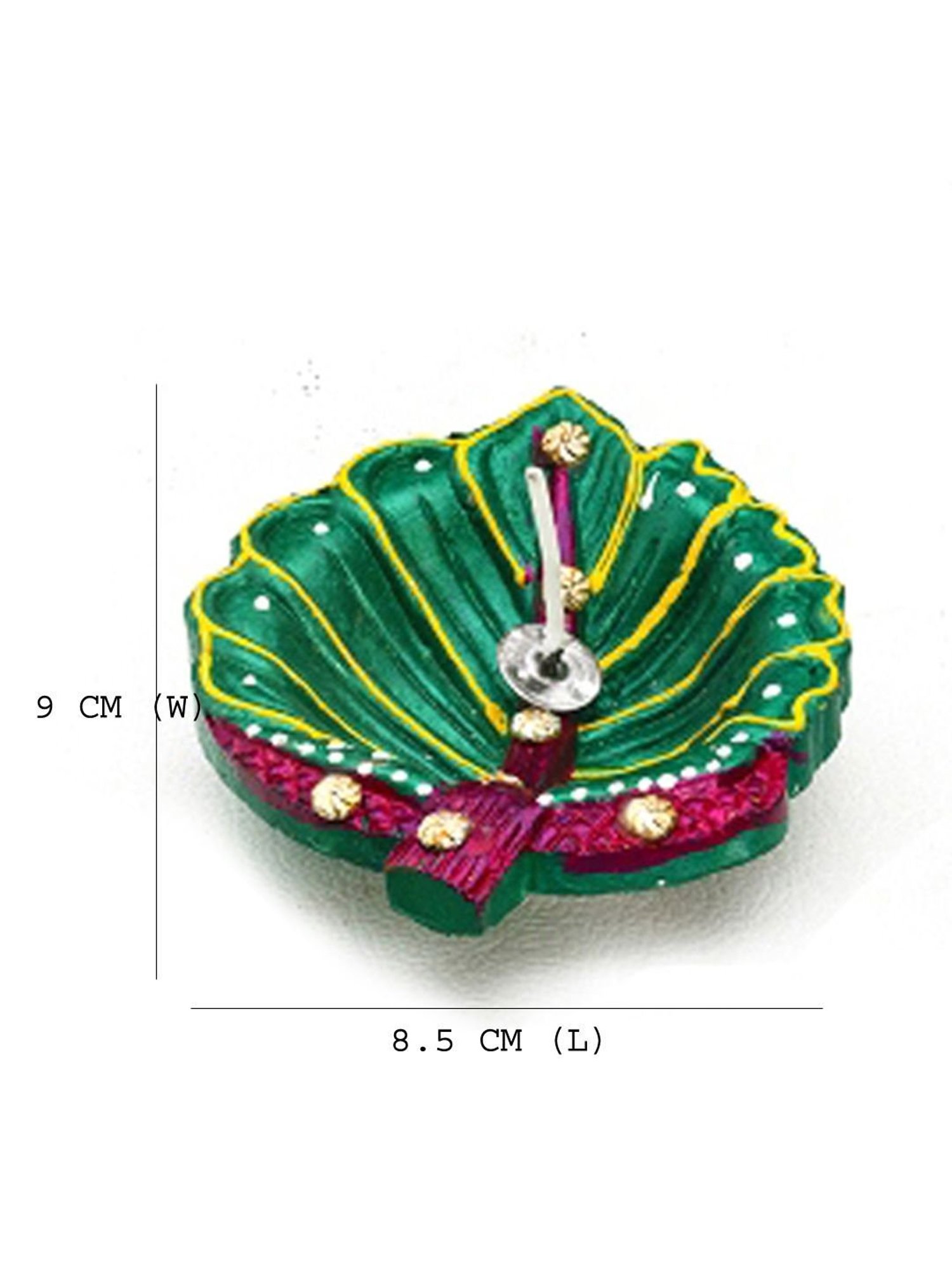 Aapno Rajasthan Green Terracotta Hand painted Leaf Shape Floor Diya - Set of 4