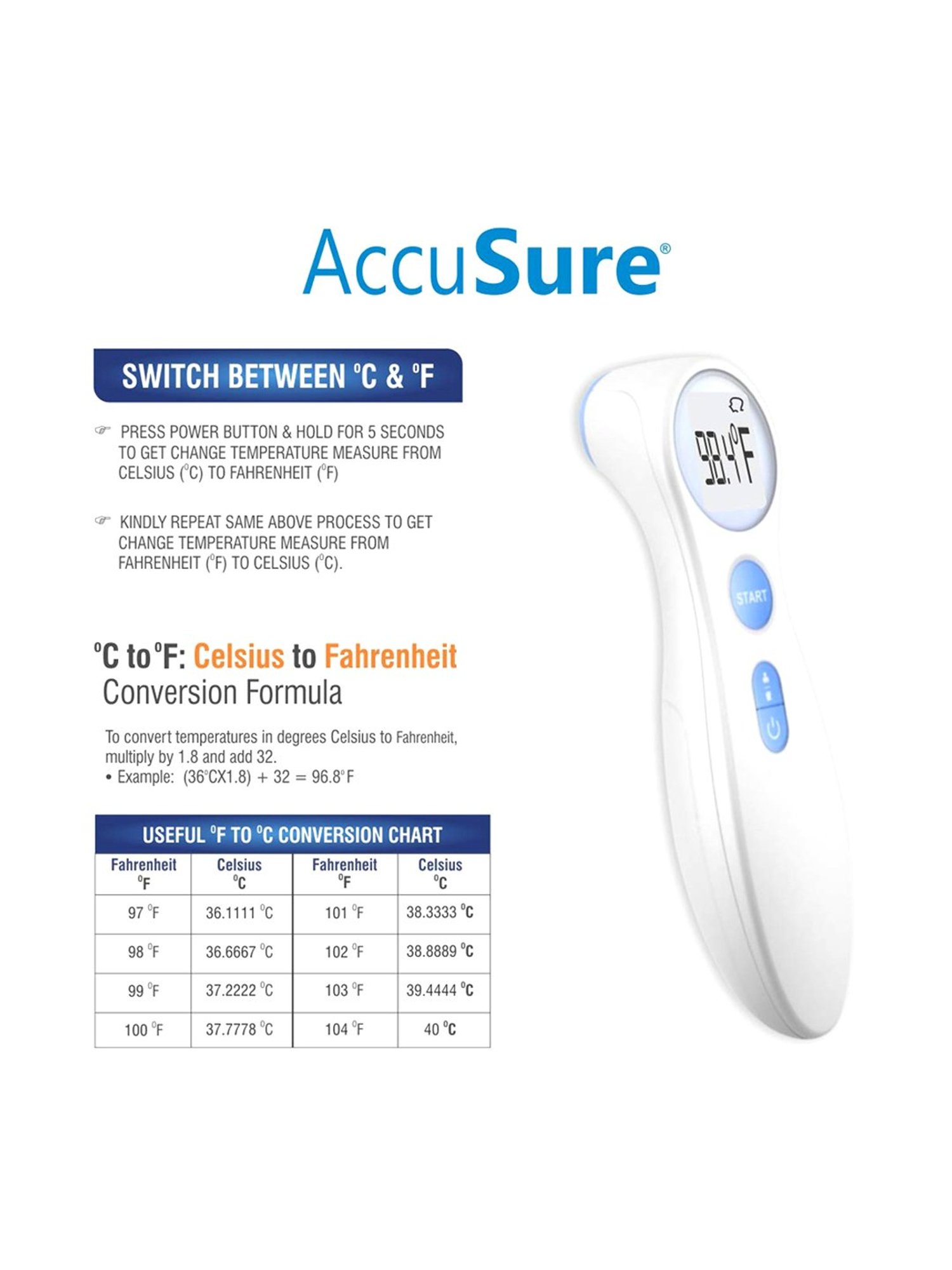 AccuSure ET-306 Non Contact Digital Thermometer Fever Temperature Machine for  Adults and Kids
