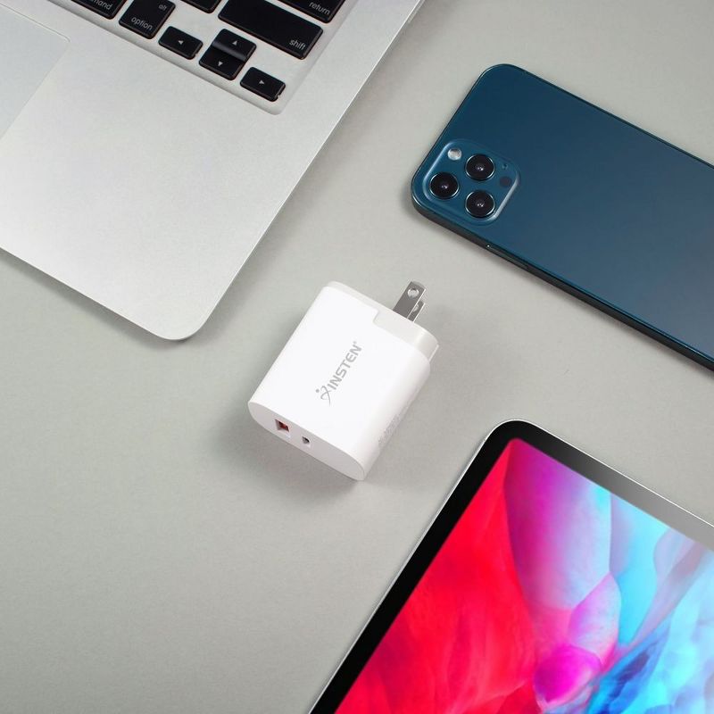 Insten 30W 2-Port Fast Charger, USB C PD & USB-A QC Wall AC Adapter For iPhone 12 11 Pro Max Mini, Pixel, Samsung, Android Cell Phone, Switch, White