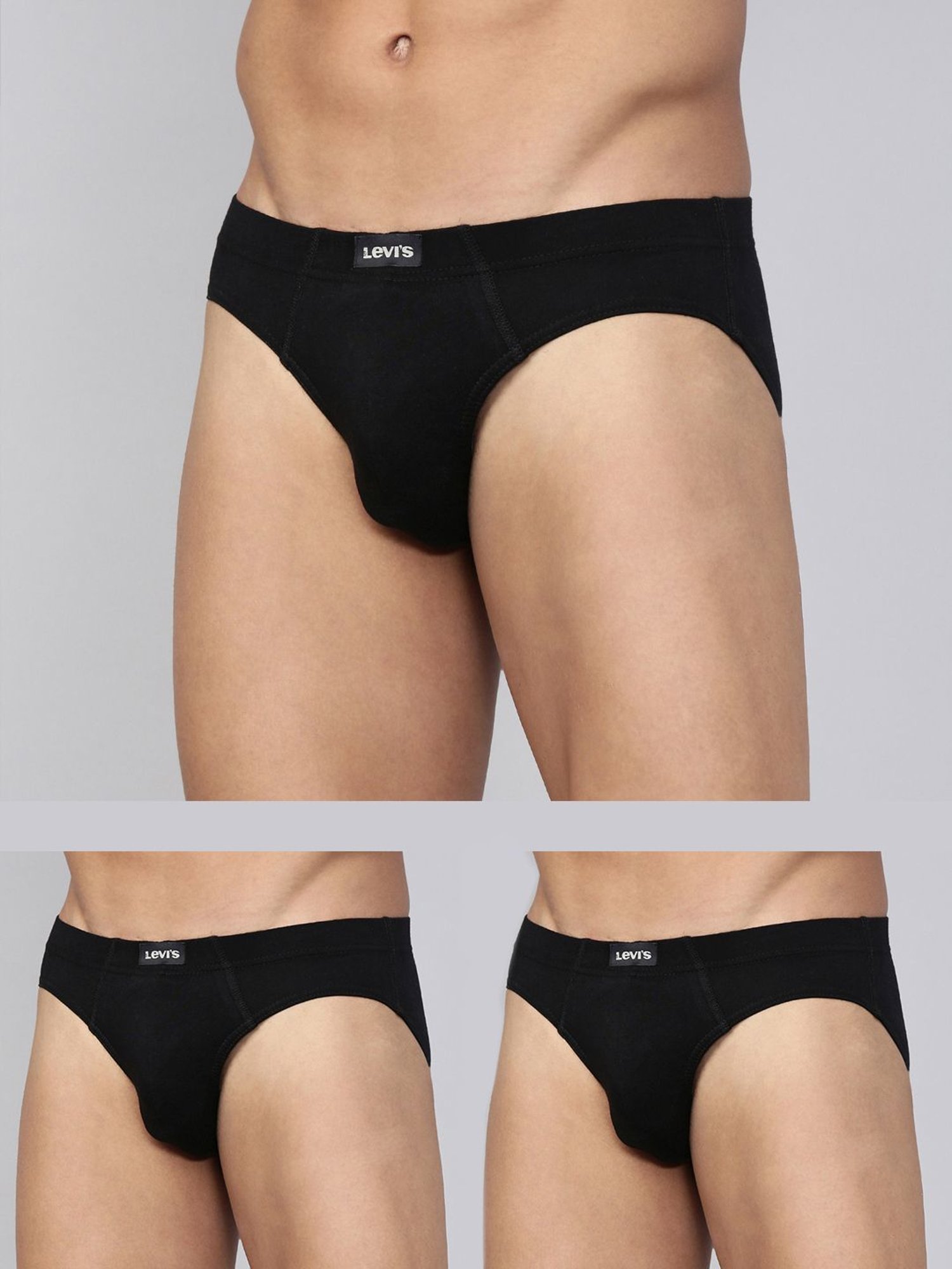 Levi's Black Cotton Regular Fit Briefs - Pack Of 3