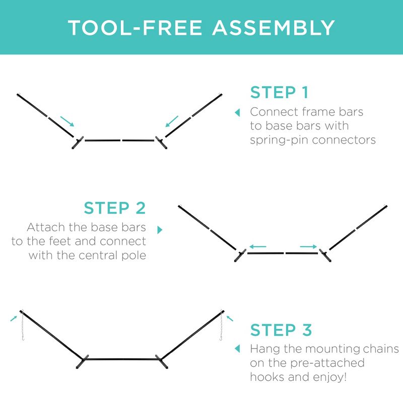 Best Choice Products 15ft Steel Beam Hammock Stand, Weather-Resistant w/ Adjustable Hanging Hooks, Carrying Case