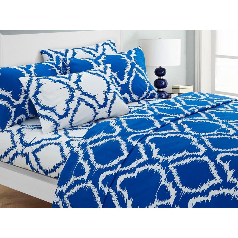 Chic Home Arianna 4 Piece Sheet Set Contemporary Ikat Medallion Print Pattern Design - Includes Flat & Fitted Sheets and Bonus Pillowcases, Blue Twin