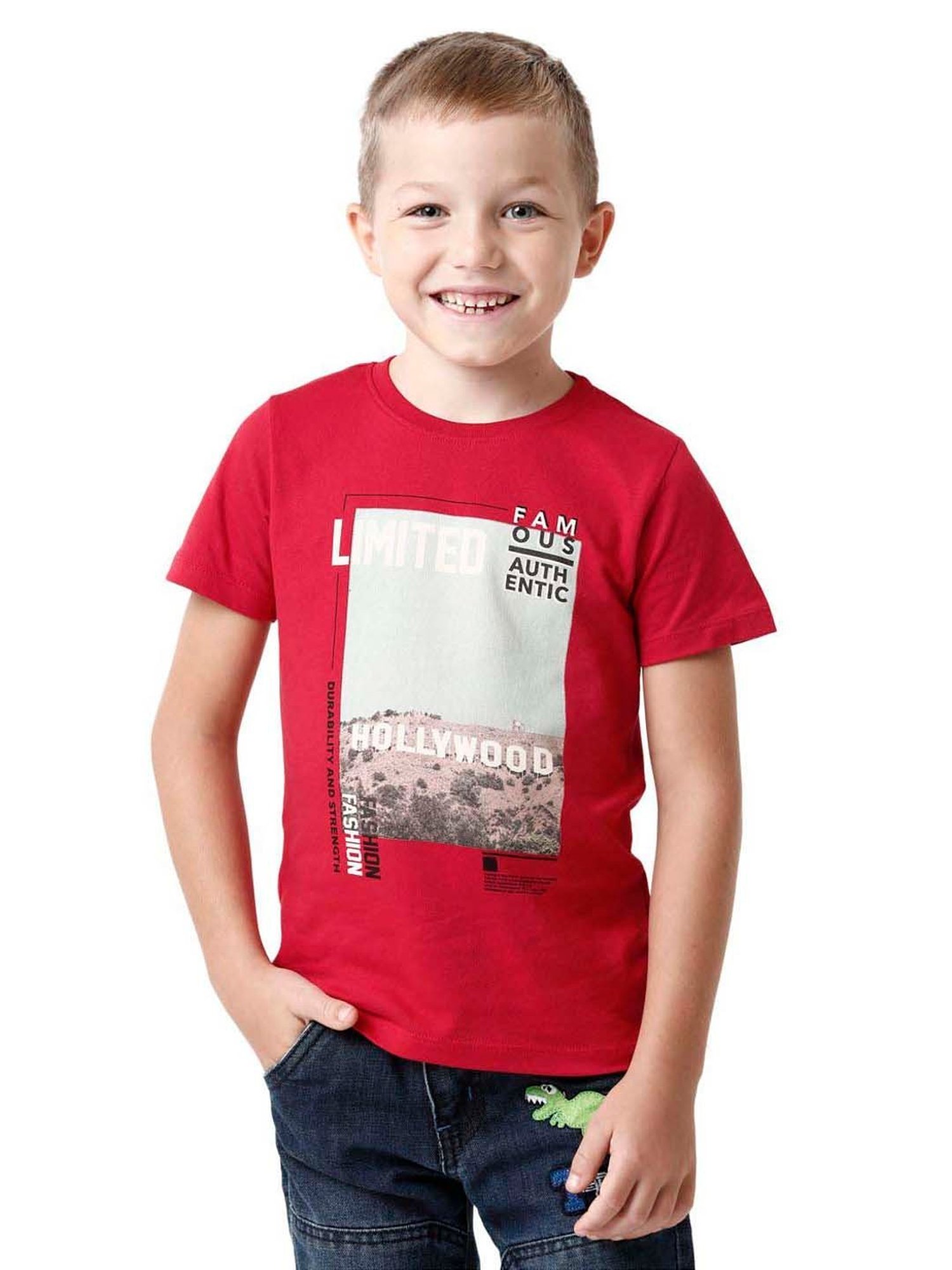 Kate & Oscar Boys Red Cotton Printed T-Shirt
