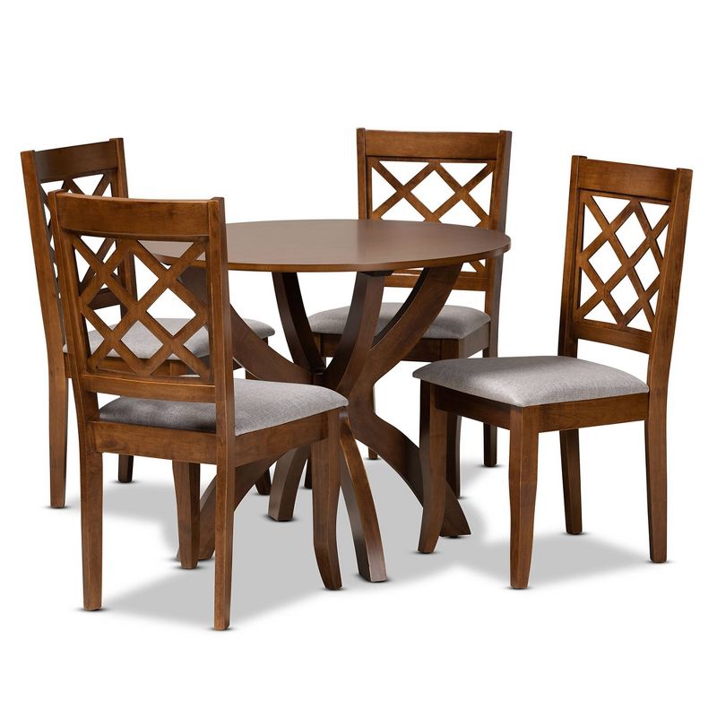 5pc Beth Modern Fabric Upholstered and Wood Dining Set Gray/Walnut - Baxton Studio