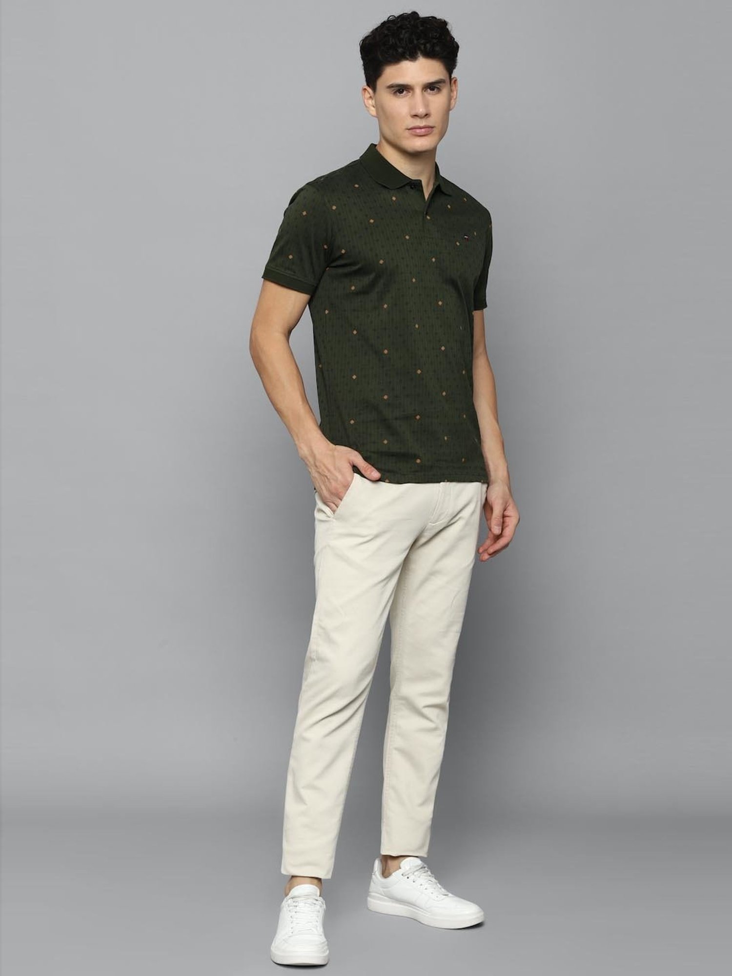 Louis Philippe Sport Green Cotton Slim Fit Printed Polo T-Shirt