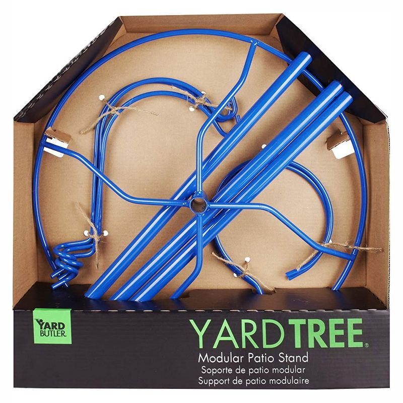 Yard Butler IYT-5BLU Indoor Outdoor 84 Inch Tall Gardening Yard Tree with 3 Shepherds Hooks and 2 Flower Pot Rings for 7 Inch Planters, Blue