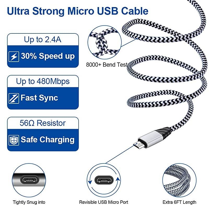 Micro USB Cable Charging Block  6FT Fast Charger Android Phone Cords with 21A Dual Wall Charger Compatible for LG stylo 23 LG G3 G4 K30 K20 Plus K7 K8 Kindle Fire 7 HD 8 10 Tablet