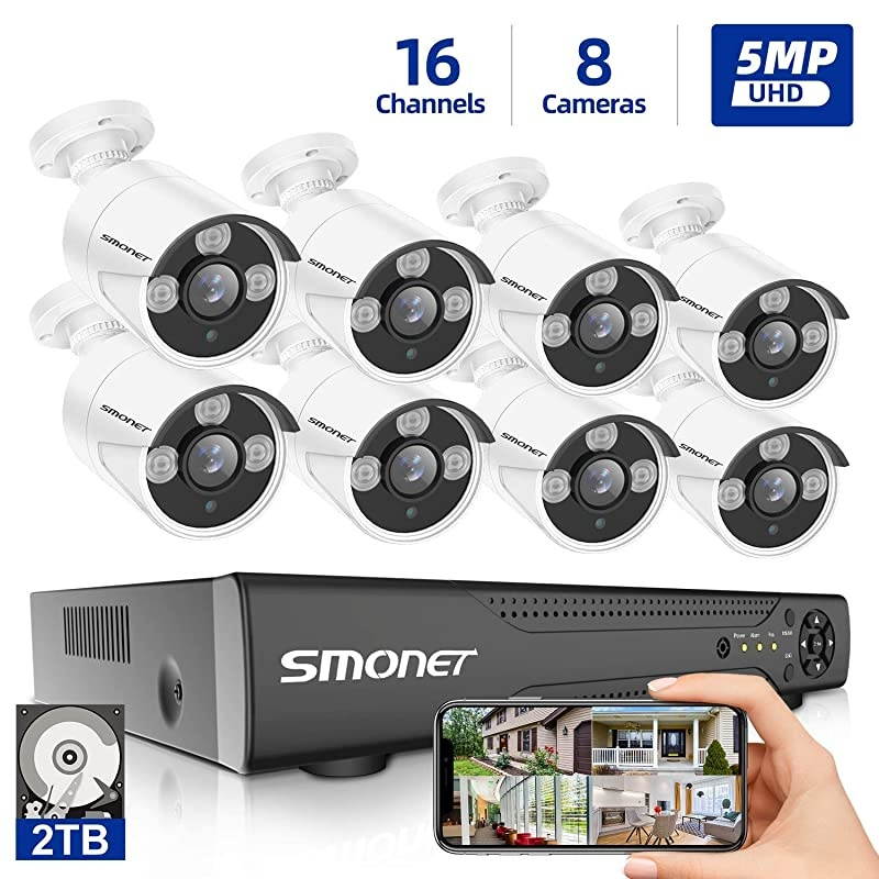 5MP Lite Home Security Camera System,8CH DVR Complete Surveillance Systems,8pcs 5MP(2560TVL,2.5&times;1080P) Wired CCTV Bullet Cameras Indoor Outdoor Waterproof Night Vision Motion Detection NO HDD