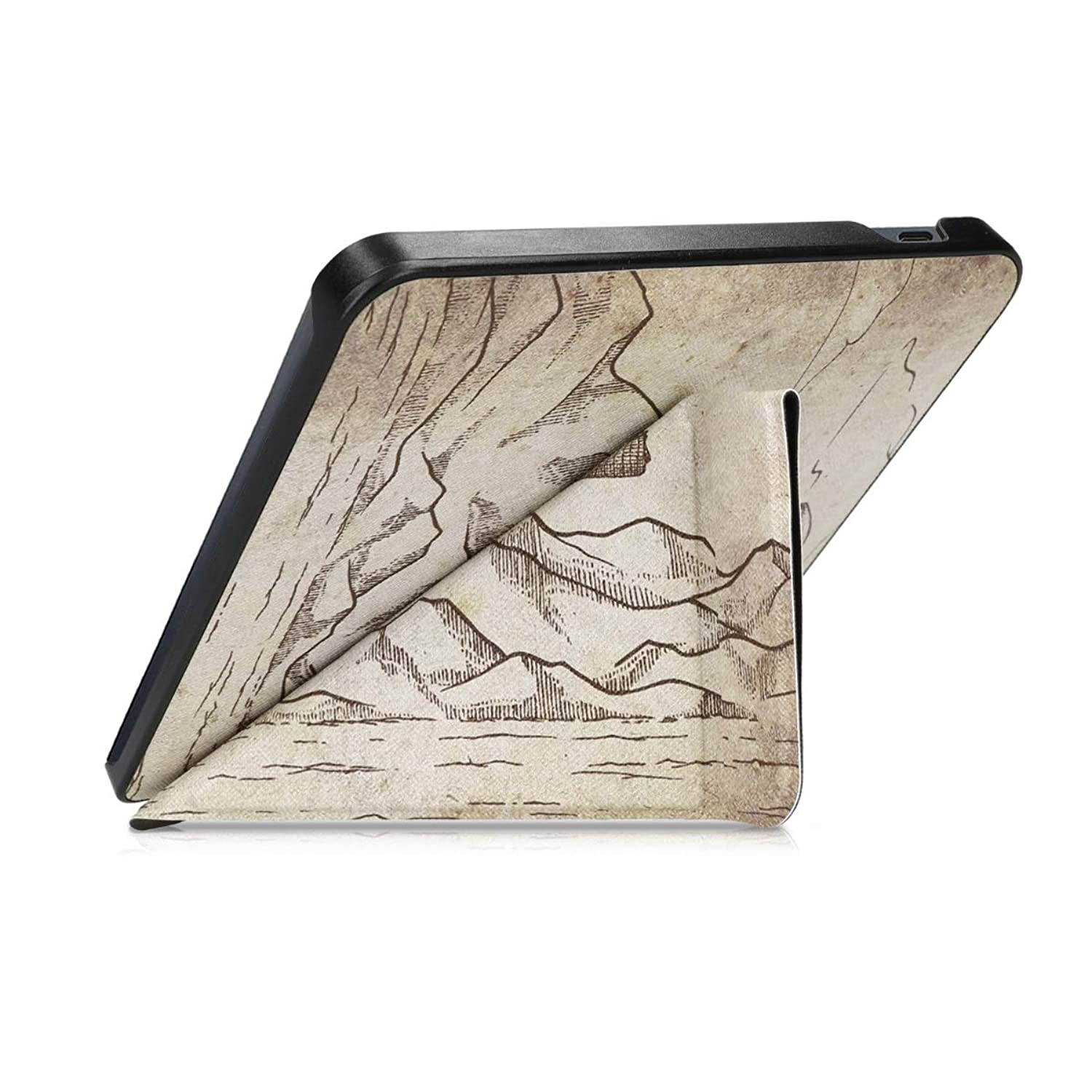 kwmobile Origami Case Compatible with Kobo Libra H2O - Slim Premium PU Leather Cover with Stand - Hot Air Balloon Dark Brown/Beige