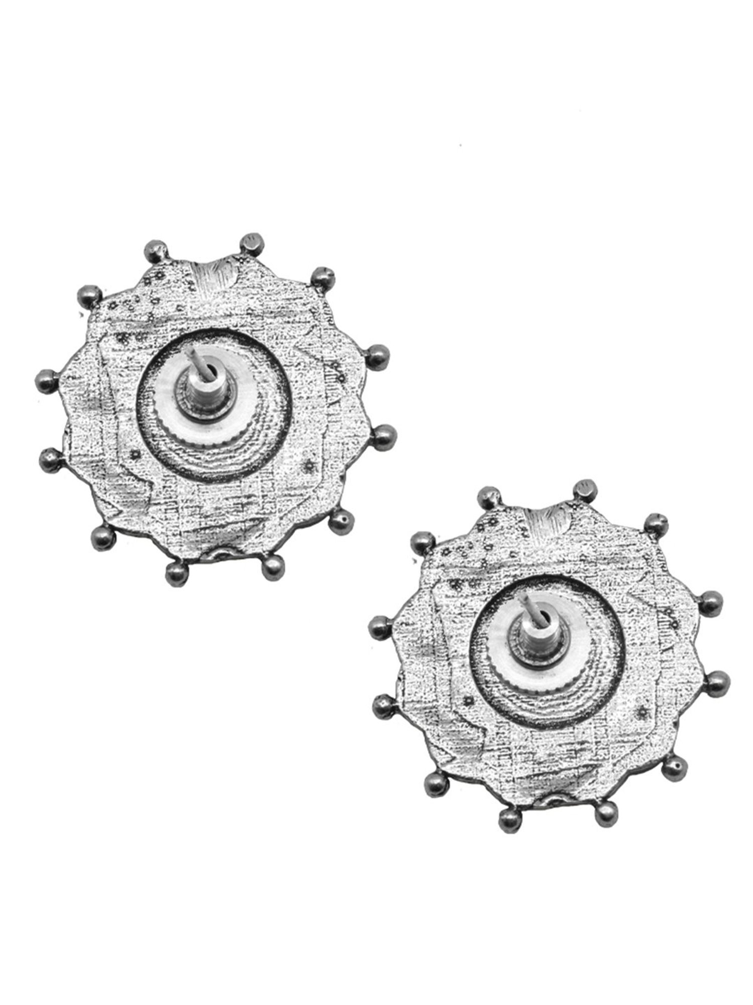 Teejh Ethnic Nagma Circle Silver Oxidized Stud Earrings