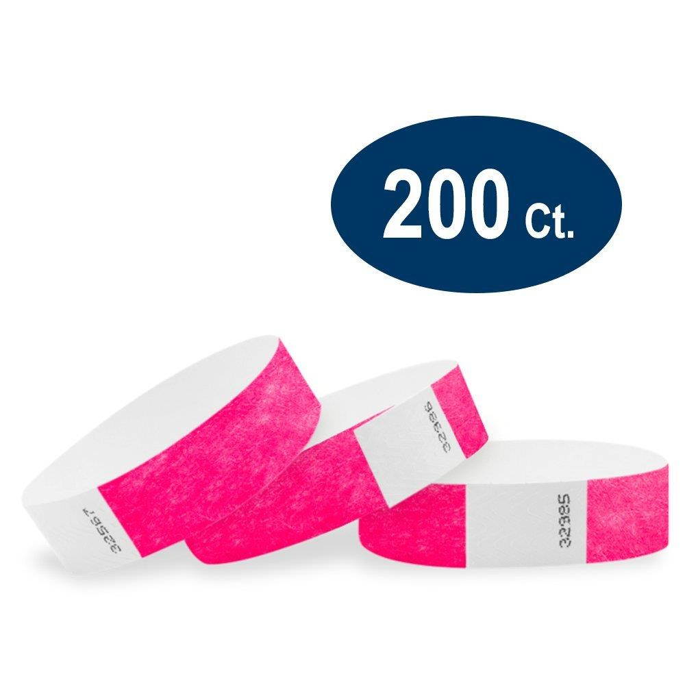 WristCo Neon Pink 3/4" Tyvek Wristbands - 200 Pack Paper Wristbands For Events