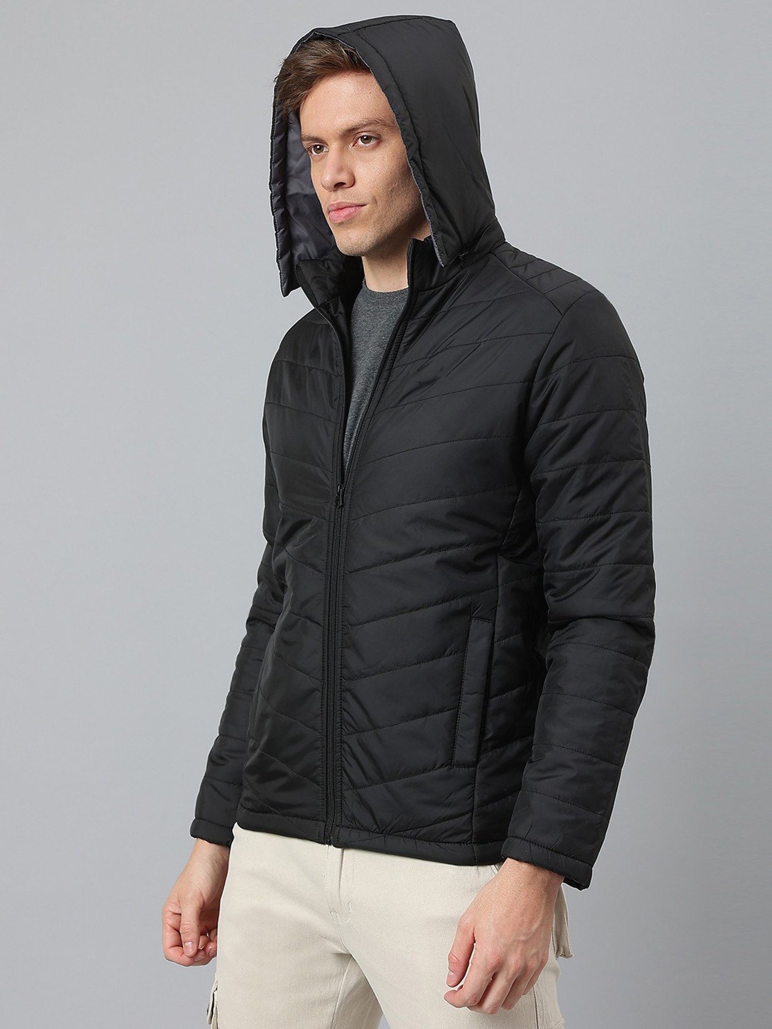 Dennis Lingo Black Regular Fit Quilted Hooded Jacket