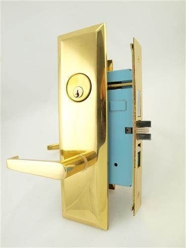 Maxtech (Like Marks New Yorker 7NY92A/3) 1033BFL3L Polished Brass Left Hand Heavy Duty Mortise Entry Screwless Lever Lockset Thru Bolted, 2-3/4" Lock Set