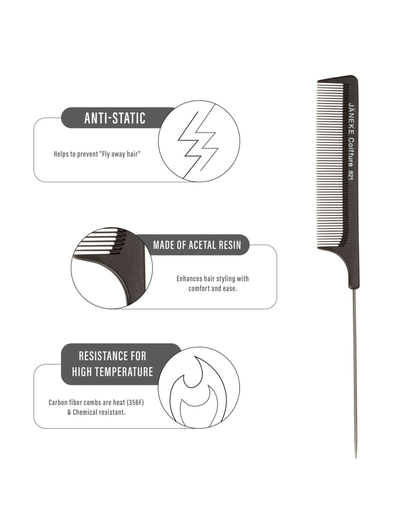 Janeke 1830 Professional Titanium Tangle Teezer Back Combing Hair Brush - 21 cm