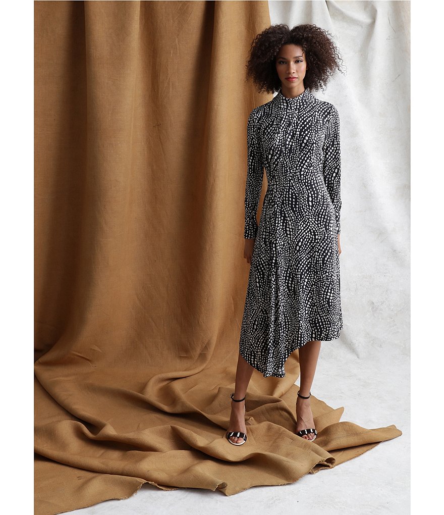 Maggy London Roll Collar Mock Neck Stretch Jersey Long Sleeve Midi Dress