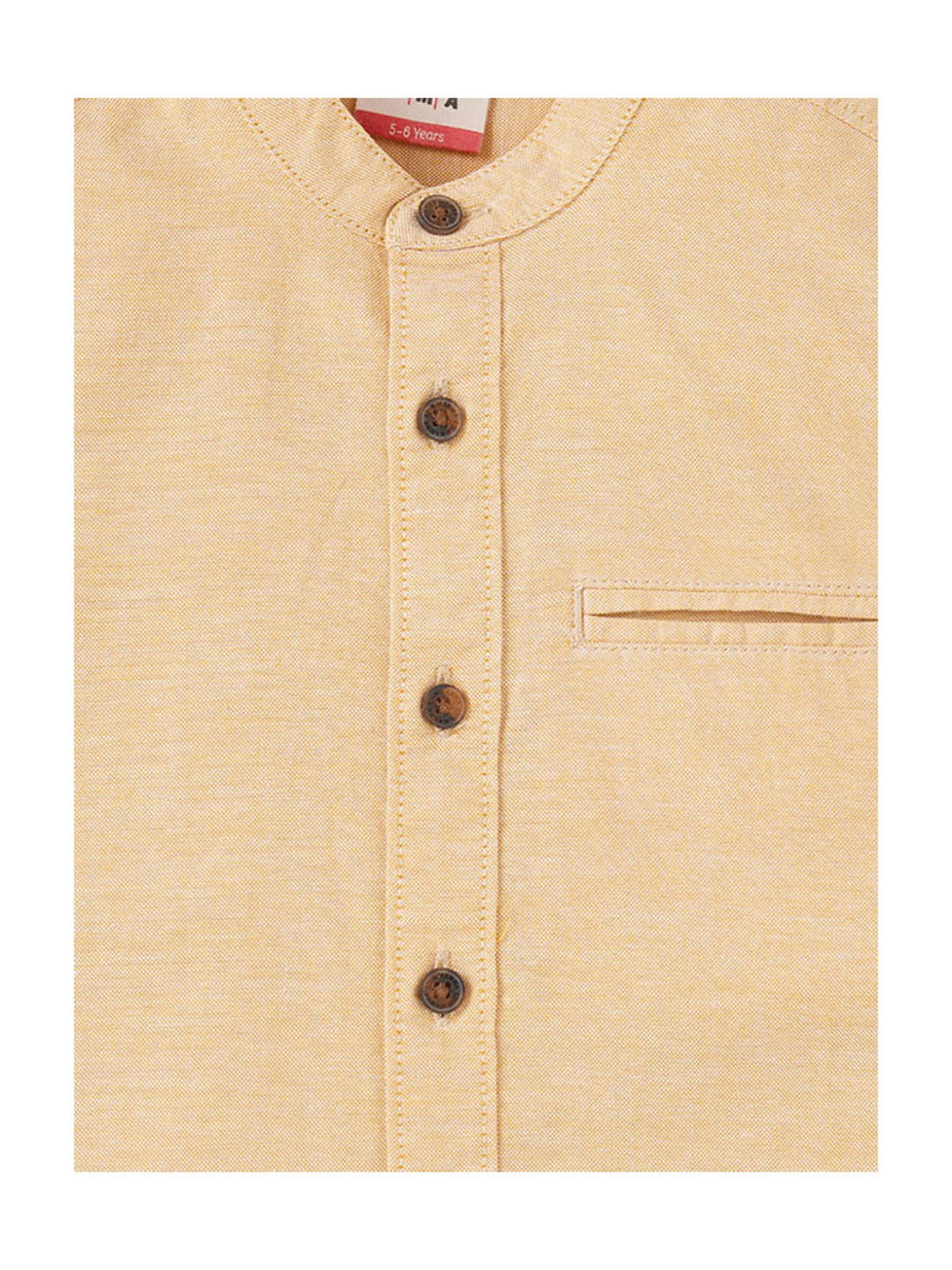 Ed-a-Mamma Kids Light Yellow Solid Full Sleeves Shirt