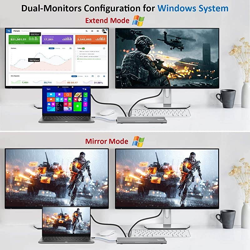C Docking Station Dual Monitor C Laptop Docking Station with HDMI DisplayPort VGA 3 A RJ45 SDTF Audio Type C Adapter as A Laptop Stand and Mount
