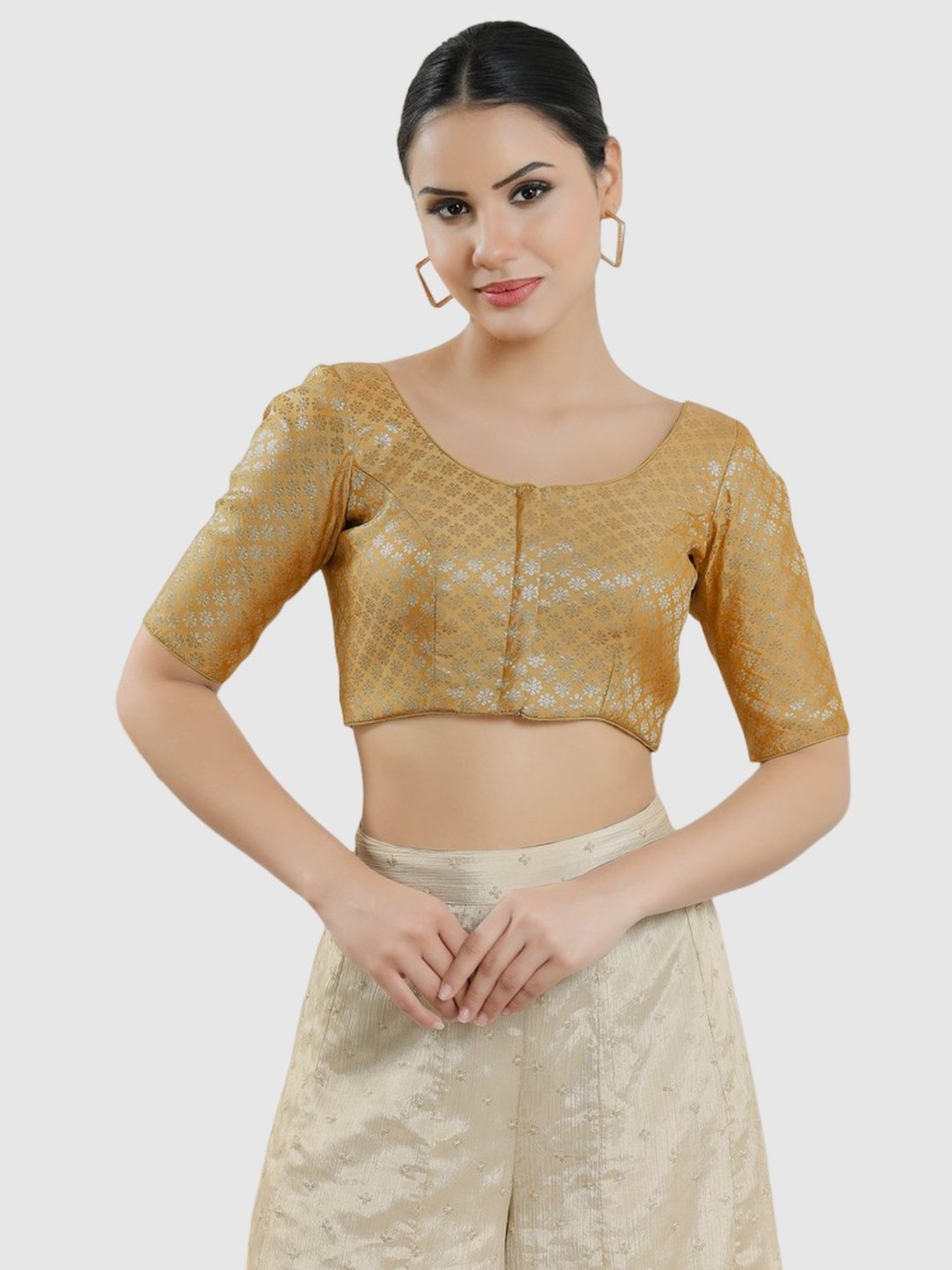 Salwar Studio Beige Woven Pattern Blouse