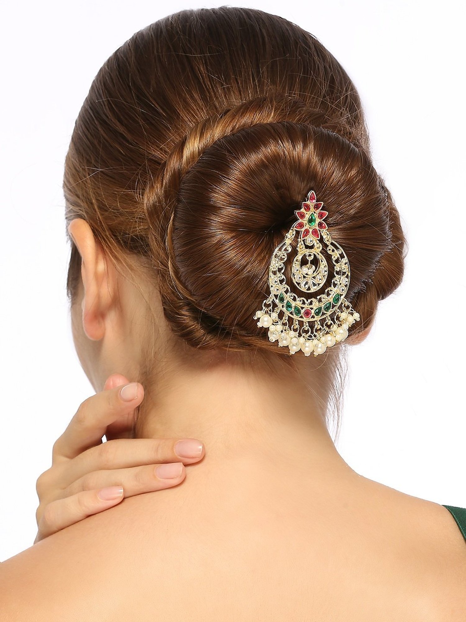 OOMPH Gold Tone Ethnic Floral Design Hair Bun Pin Juda Pin Jadau