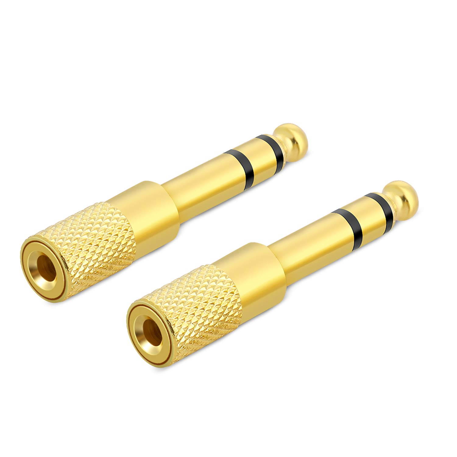 TNP 6.35mm (1/4 inch) Male to 3.5mm (1/8 inch) Female Gold Plated TRS Stereo Headphone Audio Jack Aux Converter Adapter Connector Plug, 2 Pack