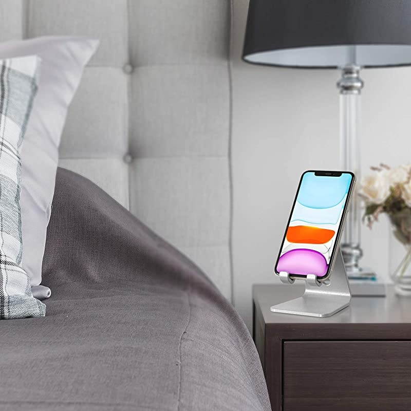 2 Pack  Cell Phone Stand Upgraded Aluminum Cell Phone Holder Phone Cradle with Protective Pads for Phone 12 Pro Max 11 XR XS 8 Plus SE iPad Mini and Android Phones Silver + Sliver