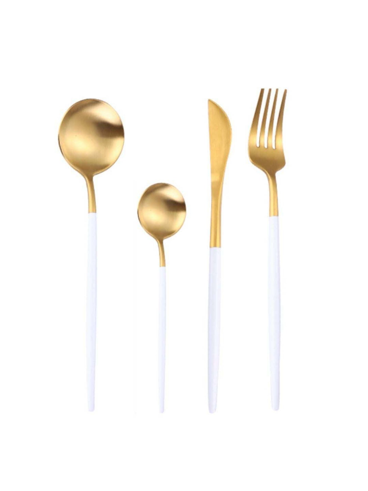 Nestasia White & Golden stainless Steel cutlery set(1 Fork + 1 Knife +1 Table spoon +1 Desert spoon)