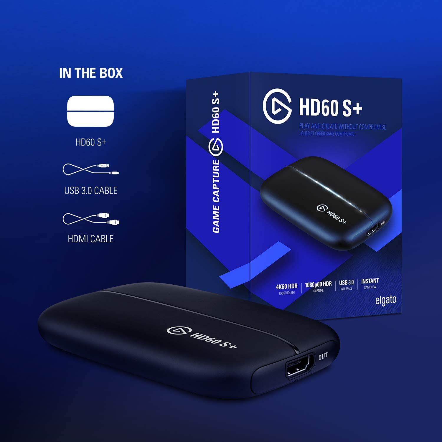 Elgato Game Capture HD60 S+ 1080p60 HDR10 Capture with 4K60 HDR10 Zero-lag passthrough Ultra-Low Latency Technology - 10GAR9901