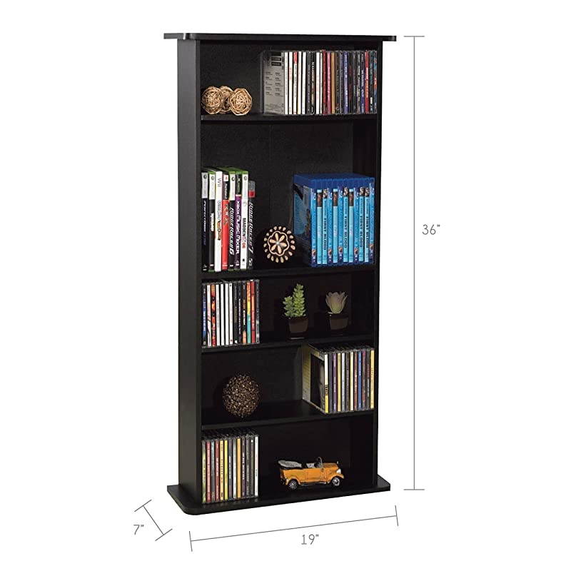Drawbridge Media Storage Cabinet - Store & Organize A Mix of Media 240Cds, 108DVDs Or 132 Blue-Ray/Video Games, Adjustable Shelves, PN37935726 in Black
