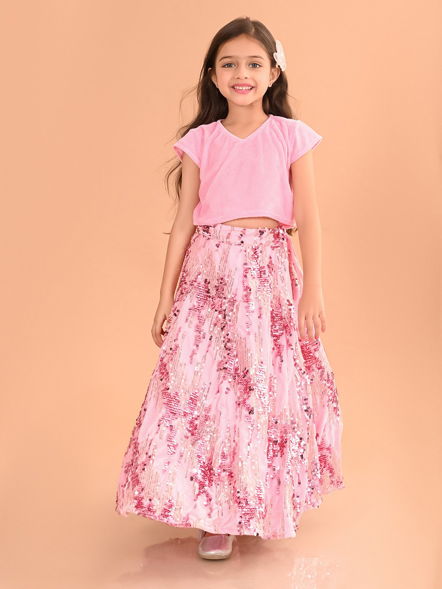 A Little Fable Kids Blue Printed Lehenga with Choli & Dupatta