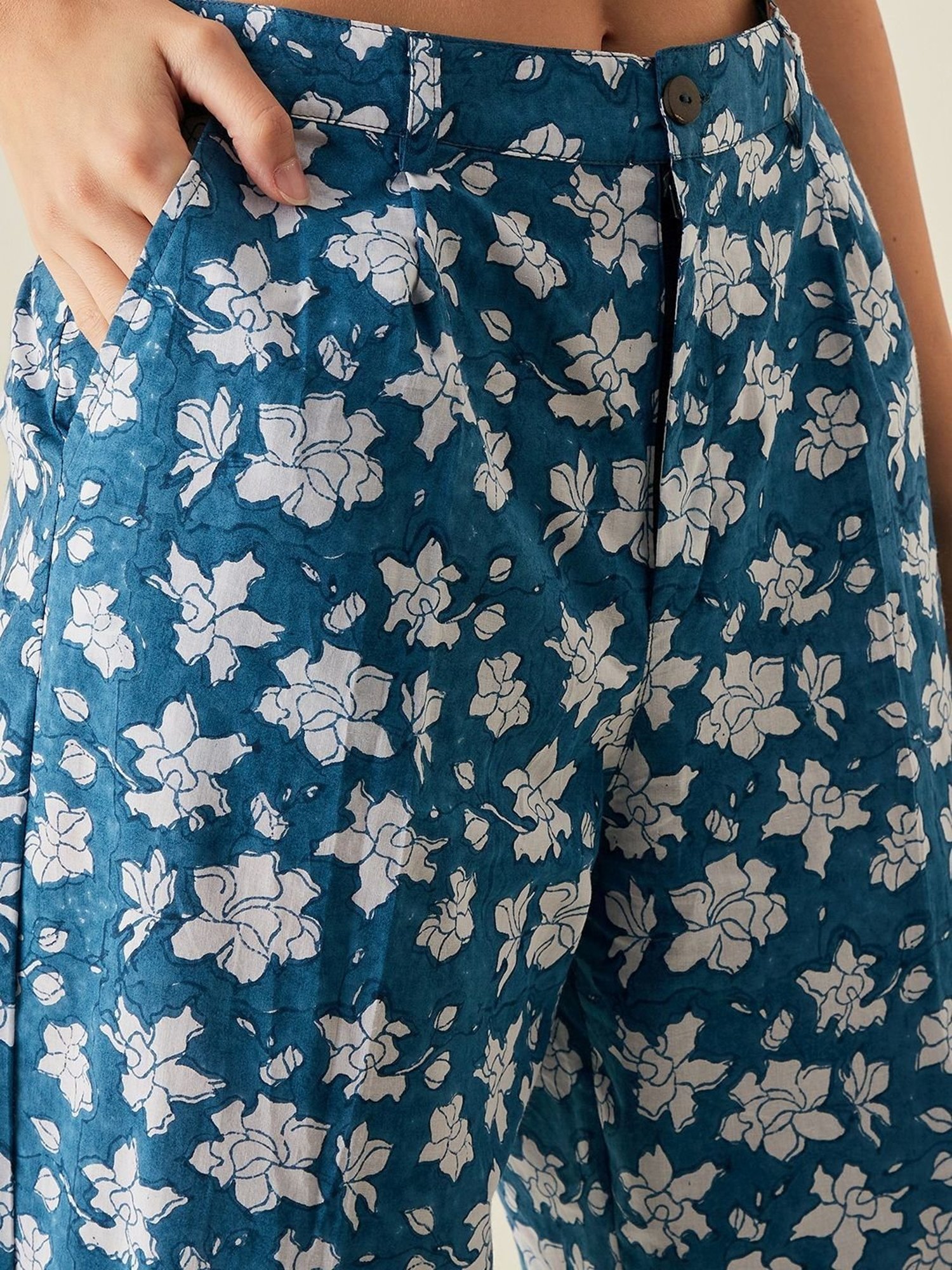 Arras Blue Floral Print Slim Pants