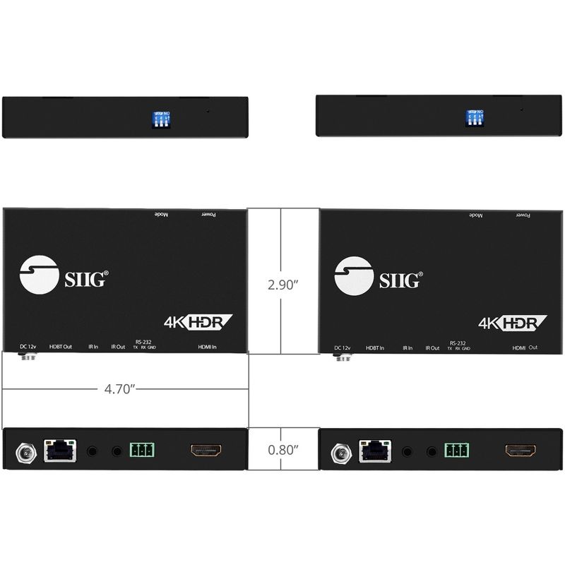 SIIG 4K HDR HDMI 2.0 HDBaseT Extender Over Single Cat5e/6 with RS-232 & IR - 100m - 1 Input Device - 1 Output Device - 328.08 ft Range