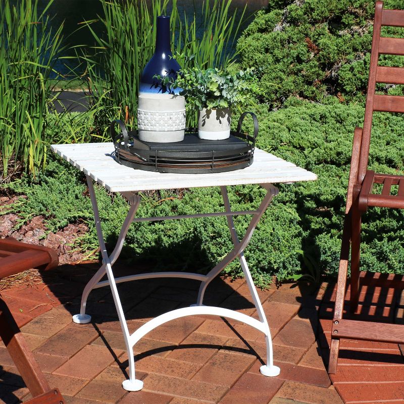 Sunnydaze Indoor/Outdoor European Chestnut Wood Folding Square Patio Accent Side Table - 20" - White