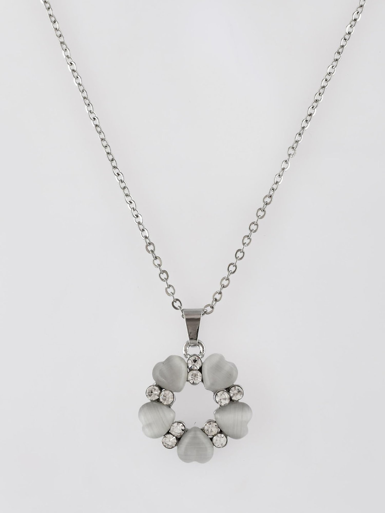 VOJ Women Chain with Heart-Shape Pendant Beads Silver Plated Stainless Steel Chain for Women