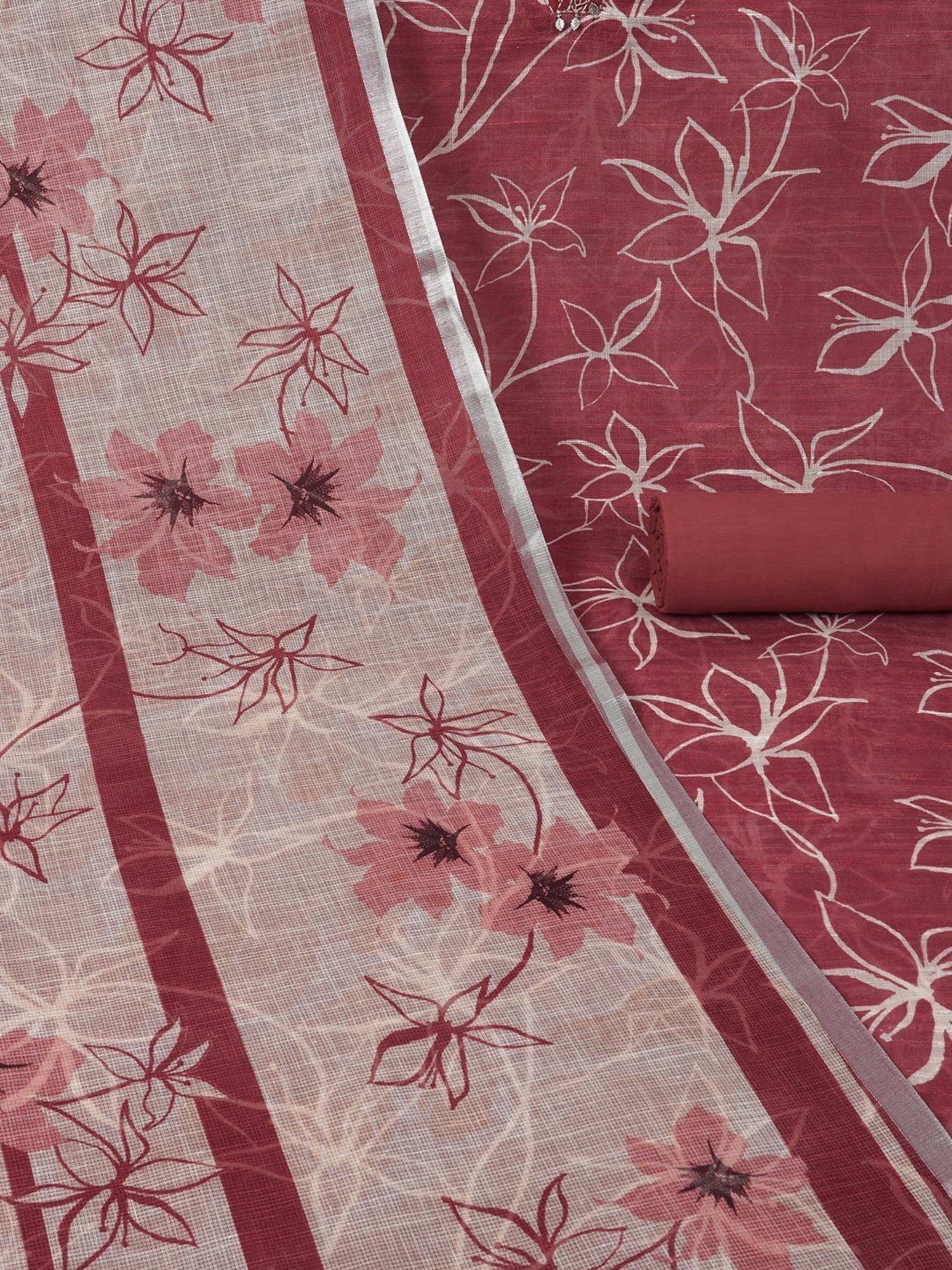 Kami Kubi Red Floral Dress Material