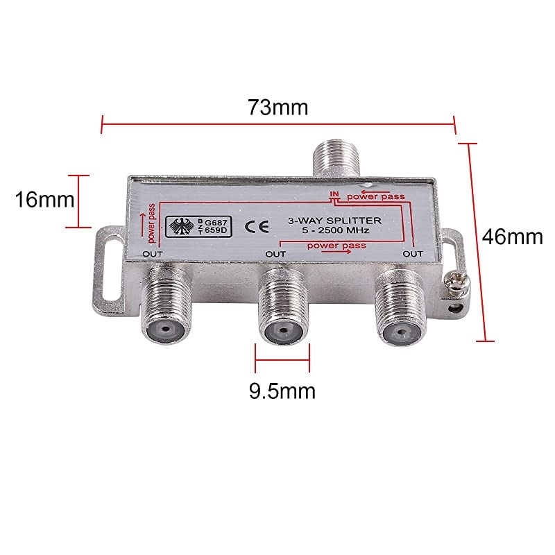 3 Way Coax Cable Splitter MoCA 5-2500MHz, TV Antenna Splitter