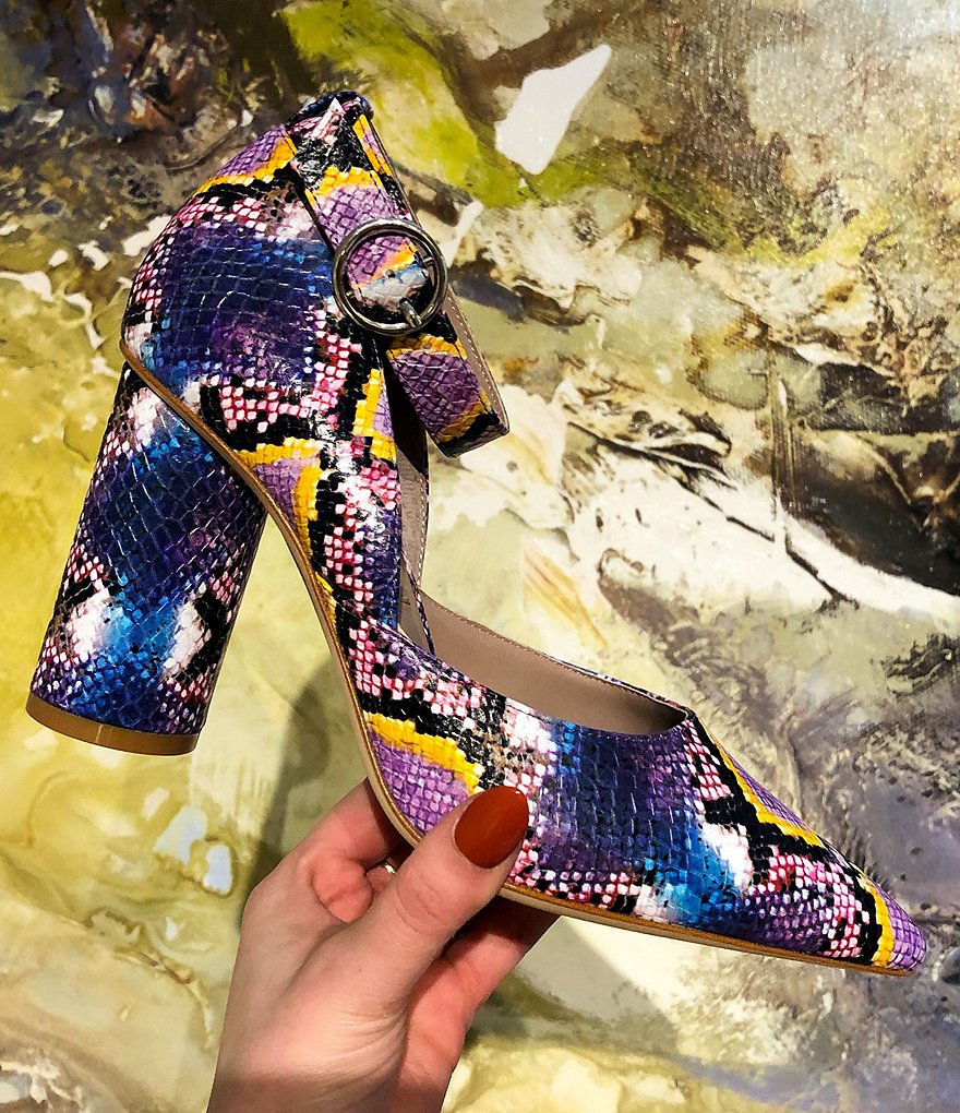Deltan Jami Snake Print Ankle Strap Pumps