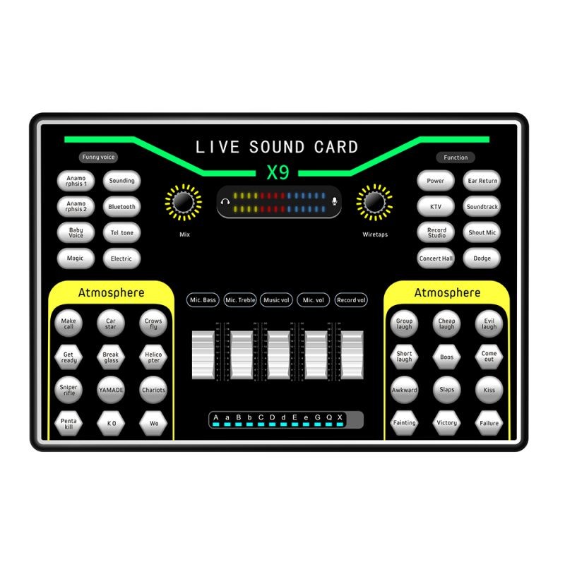 X9 Mini Audio Mixer Sound Card with DSP Independent Reverb Chip, 48V Power Multiple Sound Effects for Live Streaming Studio Recording Karoke Singing for PC or Mobile Phone