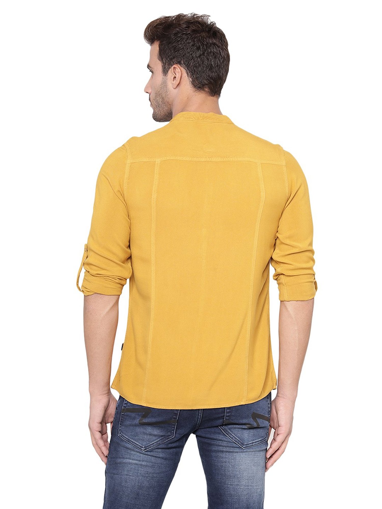 Identiti Mustard Full Sleeves Solid Slim Fit Short Kurta