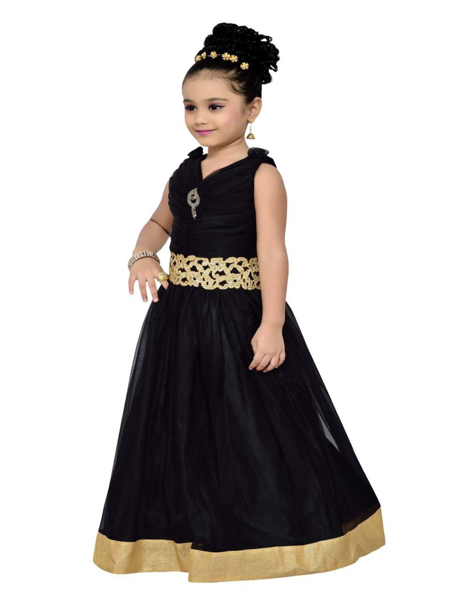 AJ Dezines Kids Black Zari Work Gown