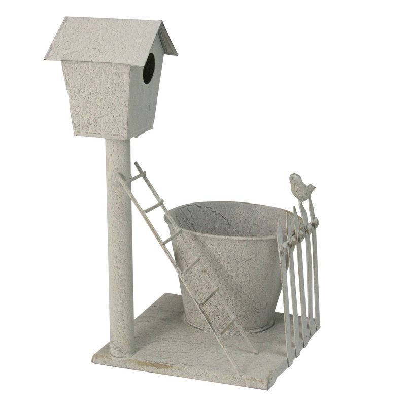 Kaemingk 13" Textured Birdhouse Scene Outdoor Planter - Gray
