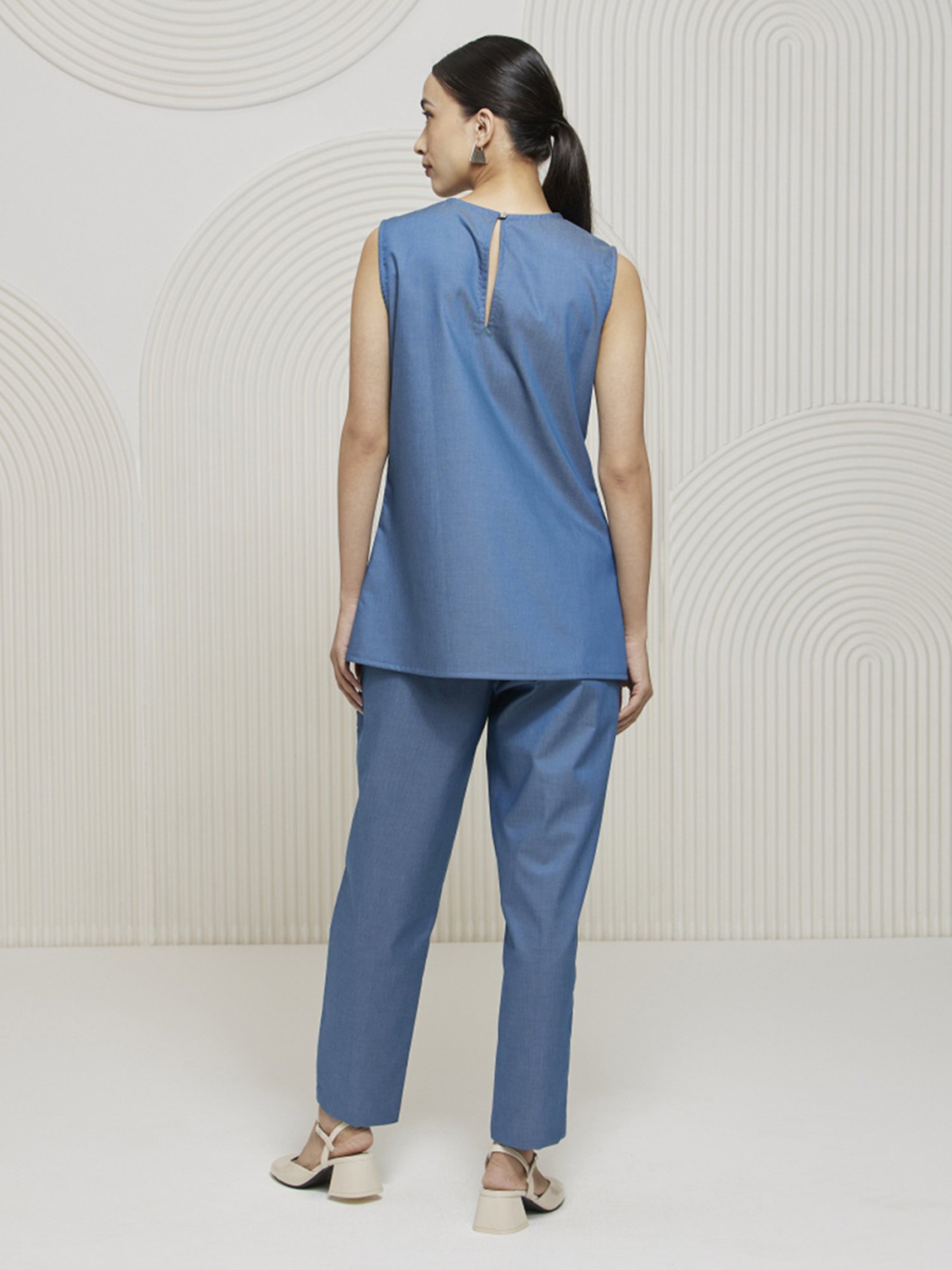 Artagai Midnight Navy Elevated Basics Co-Ord Set With Notch Collar Top And Straight Pants