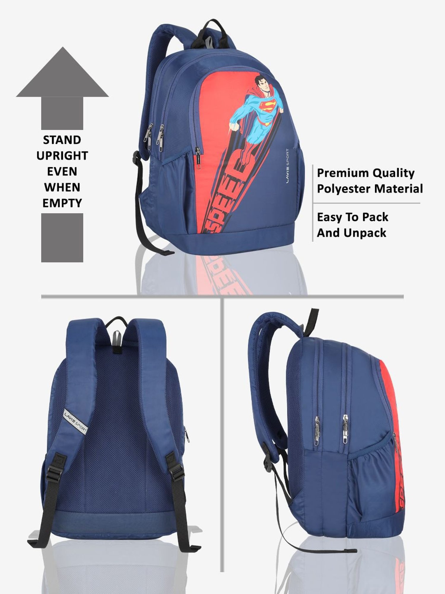 Lavie Sport Superman 33L College Laptop Backpack For Boys & Girls (Navy)