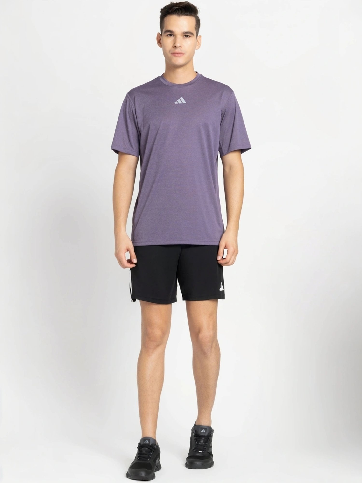 Adidas Black Regular Fit Logo Printed Sports Shorts