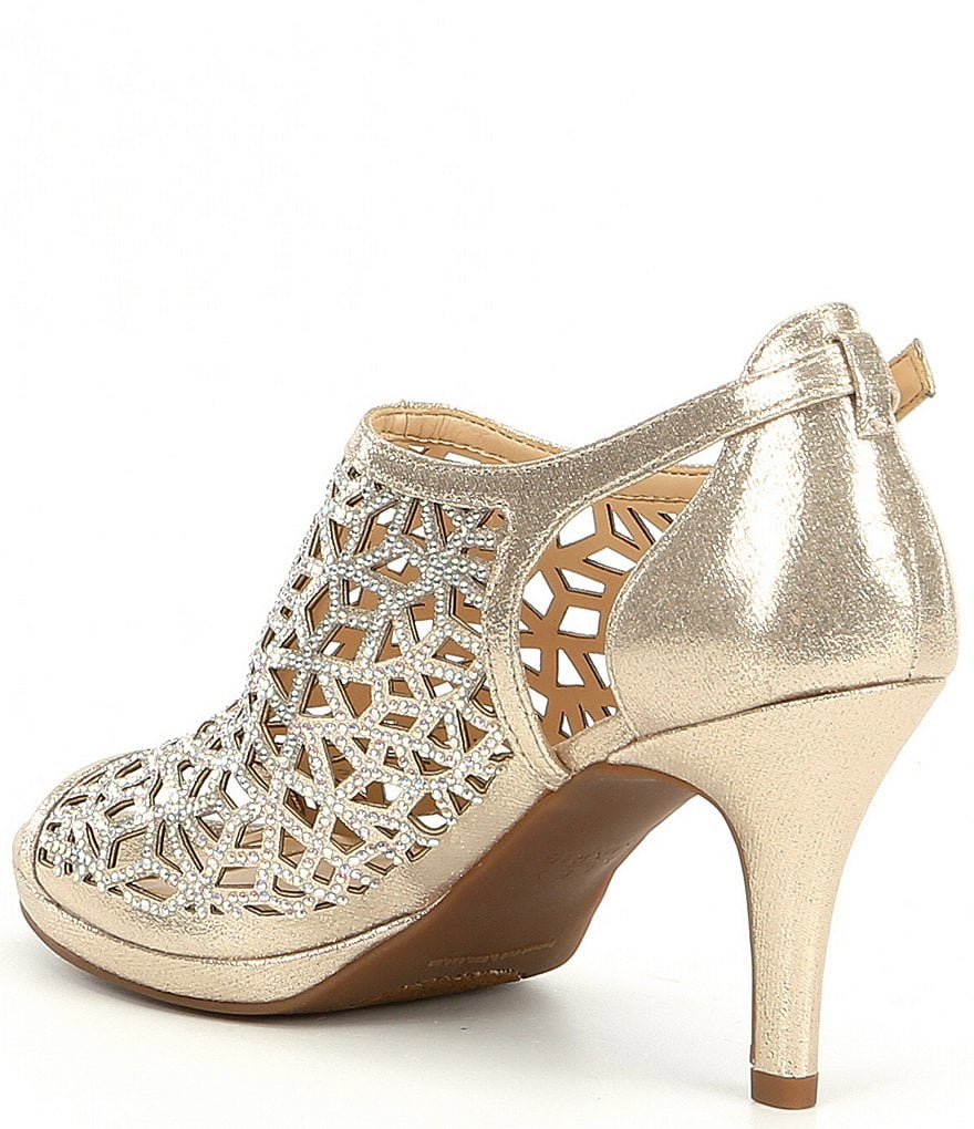 Alex Marie Lanie Metallic Rhinestone Detail Cutout Pattern Dress Pumps