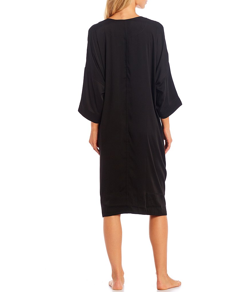 Donna Karan Solid V-Neck 3/4 Sleeve Satin Caftan
