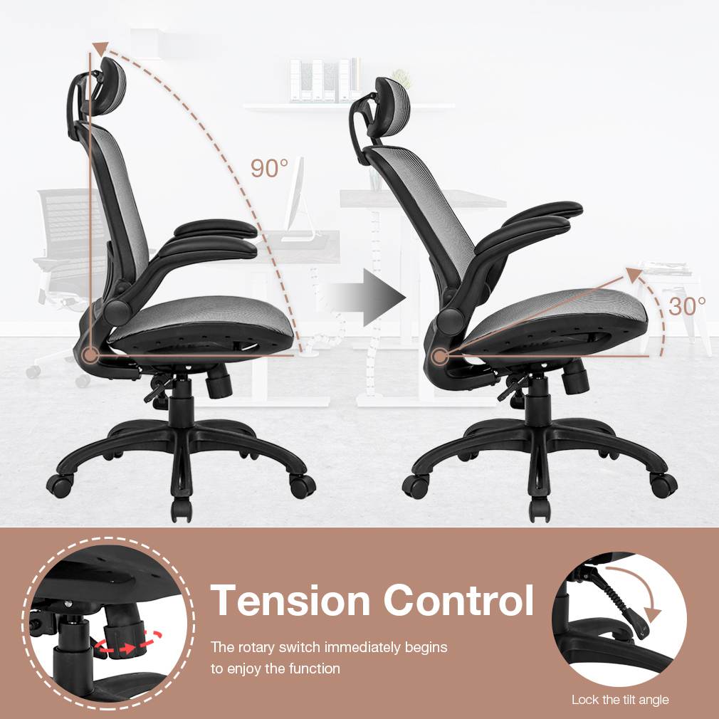 Office Chair Ergonomic Desk Chair Mesh Computer Chair with Lumbar Support Headrest Flip UP Arms Rolling Swivel Adjustable Task Chair for Adults(Grey)