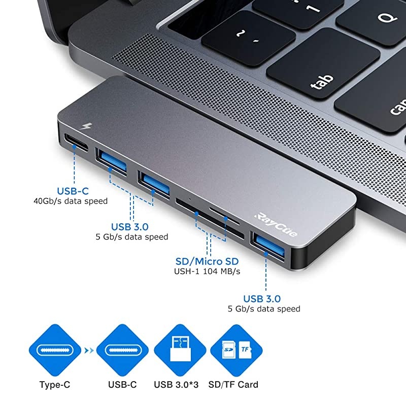 C Hub 6 in 1 Aluminum Type C Hub Adapter MacBook Pro 2020 Accessories with 3 30 Ports TFSD Card Reader C Power Delivery for MacBook Pro 13 and 15 20162019 MacBook Air 2018 2019