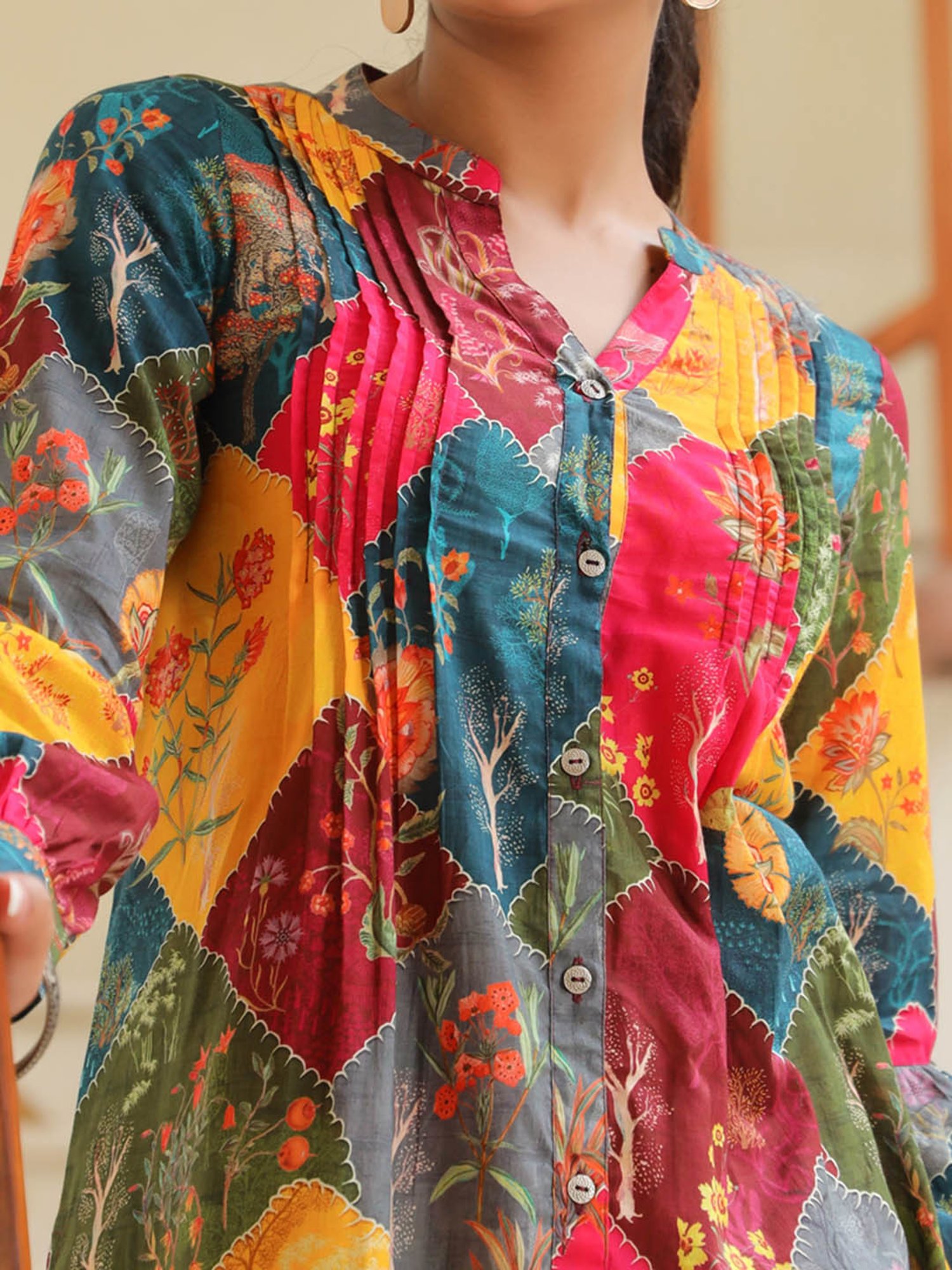 Rain and Rainbow Multicolor Pure Cotton Printed Tunic & Pant Set