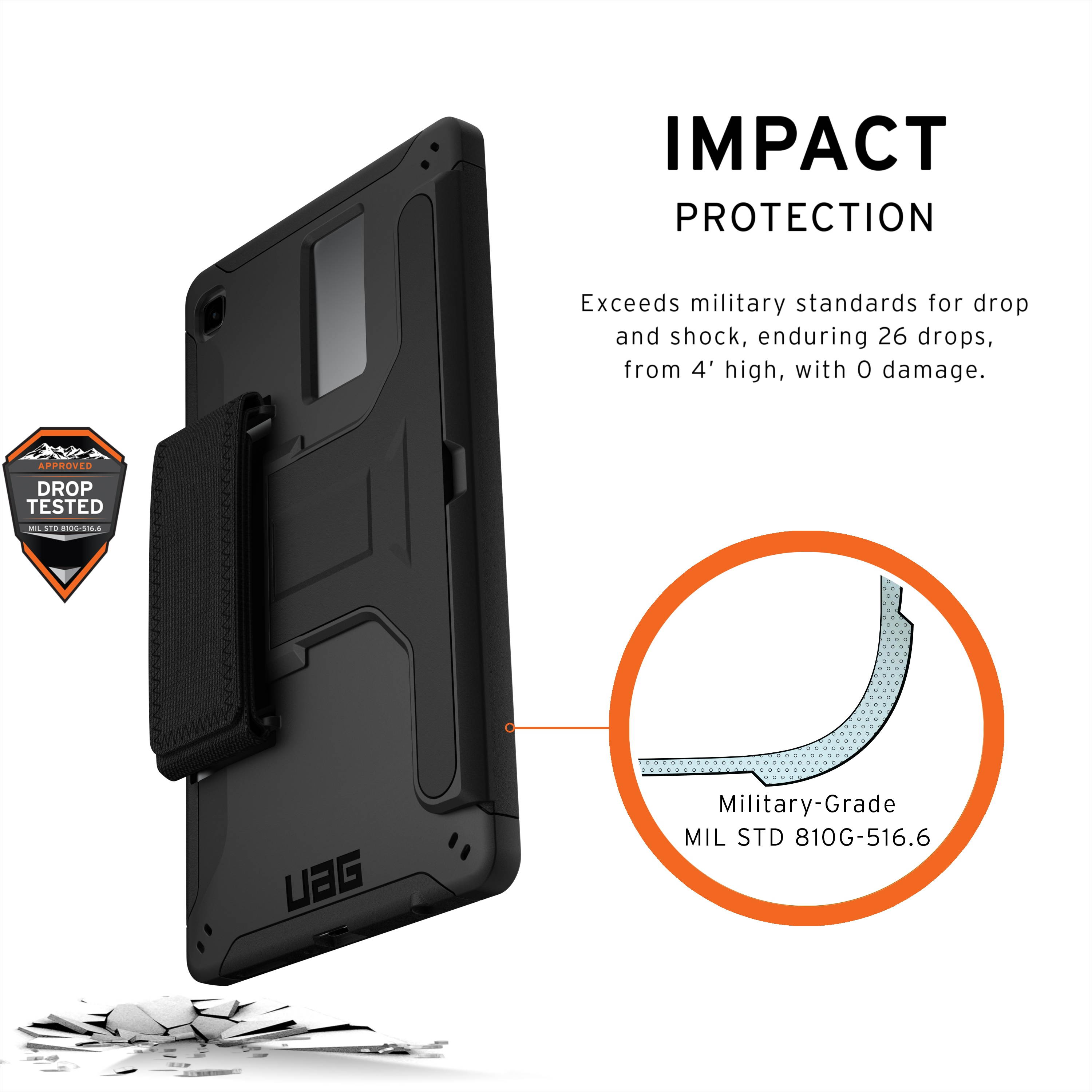 UAG Samsung Galaxy Tab A7 Lite (SM-T220) [8.7-inch Screen] Case Scout Rugged Featherlight Military Drop Tested Cover with Kickstand & Hand Strap, Black